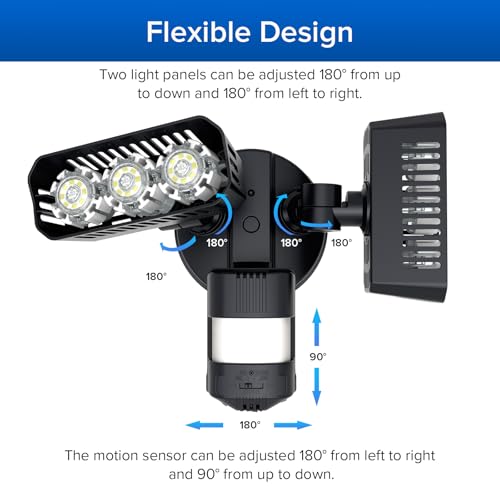 SANSI 38W 5000LM Luces de Movimiento para Exterior con Sensor, Luz de Inundación al Aire Libre con Detector Ajustable de 4 Modos, Equivalente a 500W 5000K de Atardecer a Amanecer, Resistente al Agua