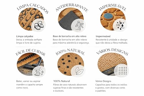 Tapete Capacho de Entrada Fibra de Coco Natural com Base Antiderrapante em Borracha 40x60cm Listrado para Porta Interna e Externa