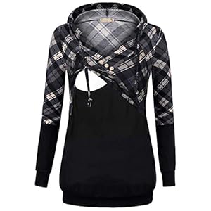 Guosurelly Women Nursing Blouses Hoodie Sweatshirt Plaid Breastfeeding T Shirt