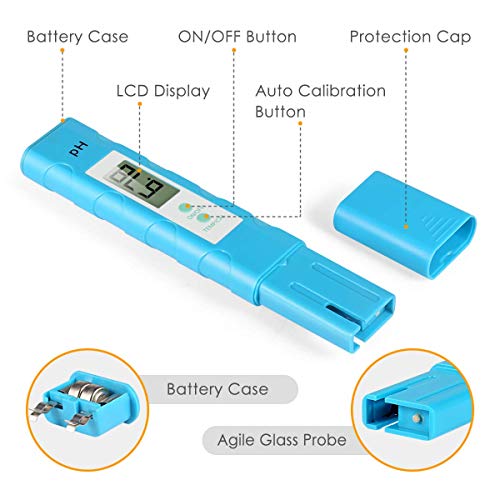 VANTAKOOL Digital PH Meter, PH Meter 0.01 PH High Accuracy Water Quality Tester with 0-14 PH Measurement Range for Household Drinking, Pool and Aquarium Water PH Tester Design with ATC
