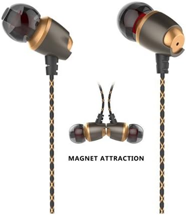 Earphones,Magnet Attraction Wired In-Ear Hi-fi Sports Earbuds Headphones Stereo Earphones Earbuds Cell Phone Headsets with Microphone and Volume Control (GOLDEN)