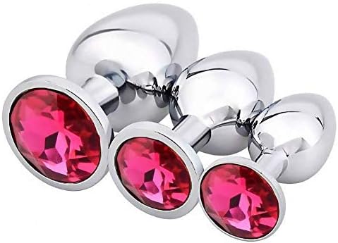 Aomoo Beginners 3 Pcs Super Quality Stainless Steel Plug Anales Plated 3D Acrylic Diamond Jewelry Red Gift for Men Women Couples