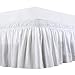 Bedding Overseas Three Fabric Sides Wrap Around Elastic Solid Bed Skirt, Easy On/Easy Off Dust Ruffled Bed Skirts 14 Inch Tailored Drop (White Queen )