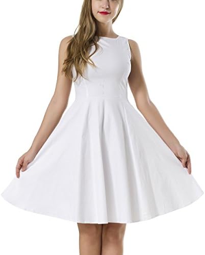 NINEWE Sleeveless 50s Vintage Style Dress with Belt White XXL
