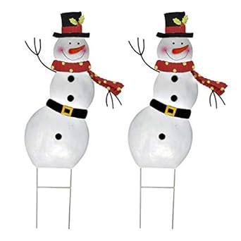 Amazon Com Christmas Snowman Stakes Metal Yard Decor Set Of 2