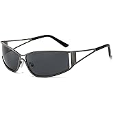 BAWUYI Y2K Sunglasses for Women Men Aesthetics 2000s Outfit Accessories Oval Y2K Glasses Metal Frame Wrap Around Shades
