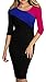 HOMEYEE Women's Elegant Patchwork Half Sleeve Business Bodycon Pencil Dress 449 (8, Pink + Blue + Black)