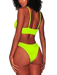 Bikini para dama, sexy, 2 piezas, correas de cuello redondo, de corte alto