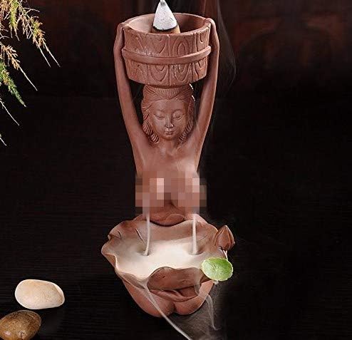 Borang Backflow Incense Burner Ceramic Women Backflow Incense Burner Incense Burner Home Decor Gift Incense Holders Come With 30 Pcs Incense (Style 1)