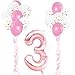 KUNGYO 3rd Birthday Party Decor Kit - Giant Rose Gold Number 3 Foil Balloon, Pink Ribbons, Latex Confetti Balloons, 18 Pieces Party Supplies for Girl Birthday Anniversary Ceremony