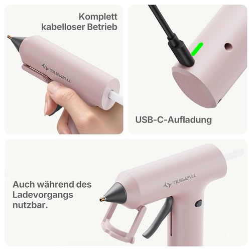 Tilswall Wireless Hot Glue Gun, Fast Preheating, Mini Hot Glue Gun with Built-in 2000mAh Battery, 20 Premium Glue Sticks, Mini Hot Glue Gun for Crafts, DIY, Repairs Pink