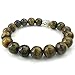 KONOV Tiger Eye Gemstone Mens Womens Bracelet, Energy Bead, Buddha Mala, Brown Silver