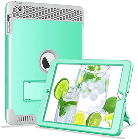 SURBUID Case for iPad 2 3 4, Heavy Duty Kickstand Protection Shock Absorbing High Impact Silicone Rubber Bumper+Hard Plastic Shell Hybrid Dual Layer Armor Protective Case (Mint)