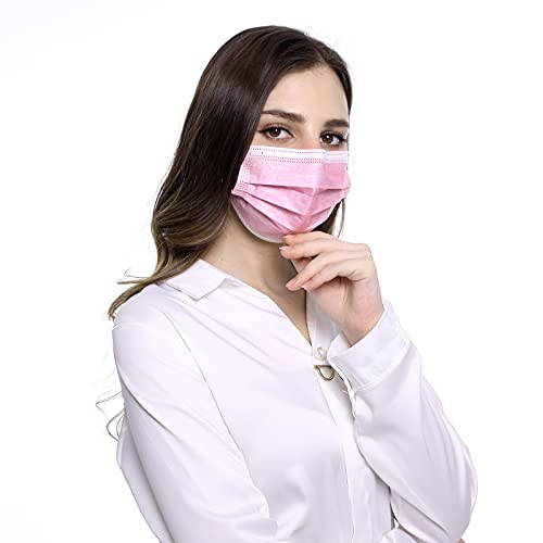 Pink Disposable Face Mask 50 Pack Pink Masks 3Ply Breathable Carbon Filter Safety Earloop