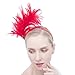 FELIZHOUSE 1920s Fascinator with Feathers Christmas Headband for Women Wedding Tea Party Headwea(Red)