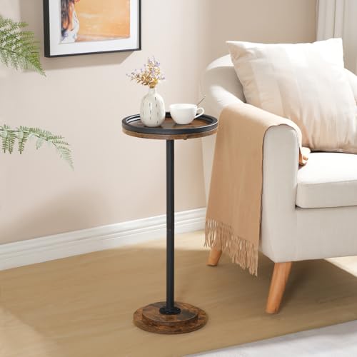 HOOBRO Round Tall Side Table, Round Small Drink Table, Retro Pedestal End Table for Living Room, Bedroom, Industrial Martini Table for Small Spaces, Balcony, Rustic Brown and Black EBF168BZ01