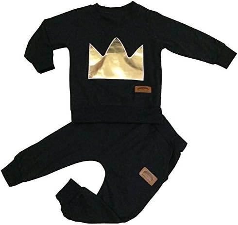 2Pcs/Set Newborn Baby Toddler Boys Clothes Crown Embroidery Long Sleeve +Tops Sweatsuit Pants (100)