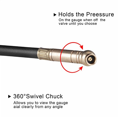 High-precision Tire Pressure Gauge (60-100 PSI) ,Premium Braided Hose, Solid Brass Hardware, Best For Any Heavy Duty Car, Truck, Motorcycle, RV and so on (Gold, 100psi)