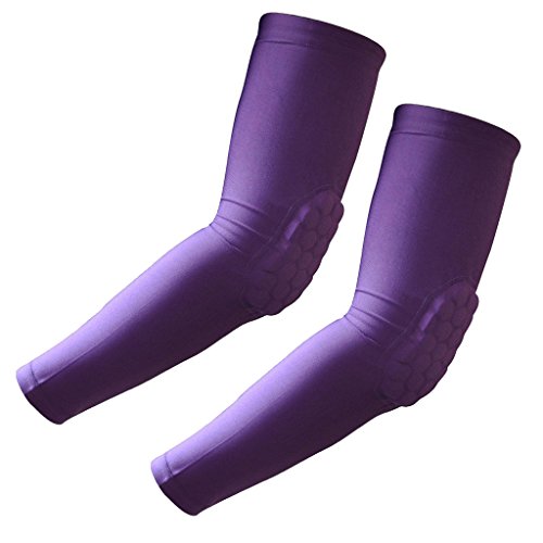 Oriskey 1 Pair / 2 Pcs Strengthen Honeycomb Pad Crashproof Antislip Arm Elbow Long Sleeve Cycling Basketball Guard Support Purple M