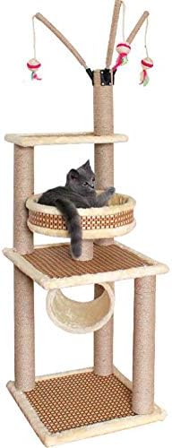 JIANGJIE Rattan Suede Level Cat Tree Condo Furniture Climbing Activity Tower Scratching Scratcher Post Kittens Pet Play House And Tunnel Play Toy