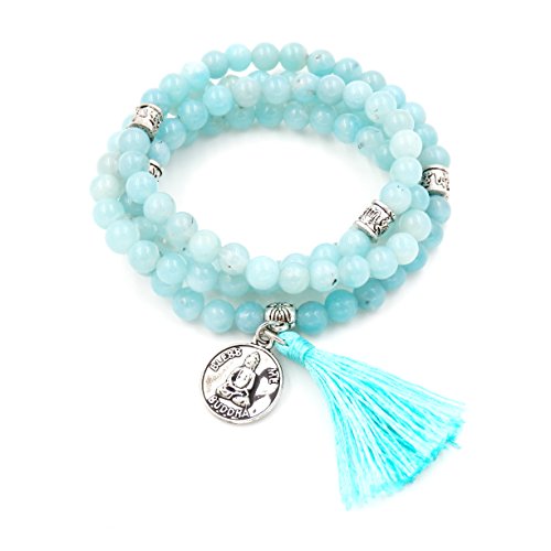 Mala Beads Bracelet, Buddhist Mala Prayer Beads, Buddha Bless Me Statement Necklace (Amazonite)
