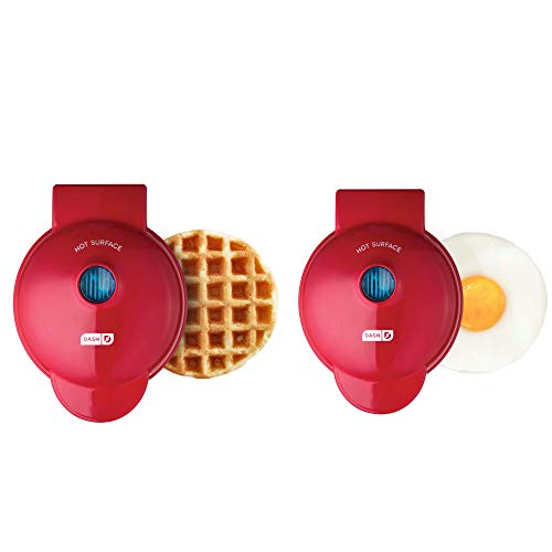 DASH Mini Maker Waffle Maker + Griddle, 2Pack Griddle + Waffle Iron Red Pricepulse
