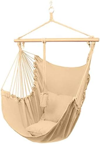 Simonseason Hammock Chair, Swing, Premium Increase Lengthen Cushion to Hang Chair for Indoor or Outdoor Patio, Yard, Porch, and Bedroom - Coffee
