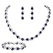 EVER FAITH CZ September Birthstone Elegant Tear Drop Necklace Earrings Bracelet Set Blue Sapphire-Color