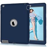 Hocase iPad 2 Case, iPad 3 Case, iPad 4 Case, Rugged Slim Shockproof Silicone Rubber+Hard Plastic Dual Layer Protective Case Cover for 9.7-inch iPad 2nd/3rd/4th Generation - Navy Blue/Grey