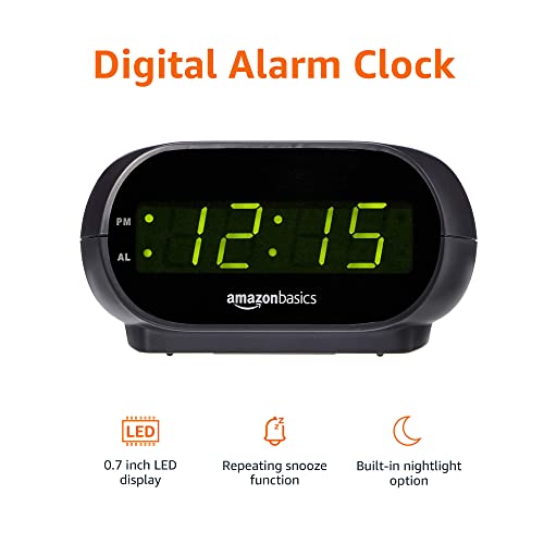 Amazon Basics Small Digital Alarm Clock With LED Display, Nightlight