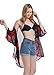Floral Kimono For Women, Light Chiffon 3/4 Sleeves Beachwear Cover Up Robe Cardigan Bikini Dress(Black&Red,L)