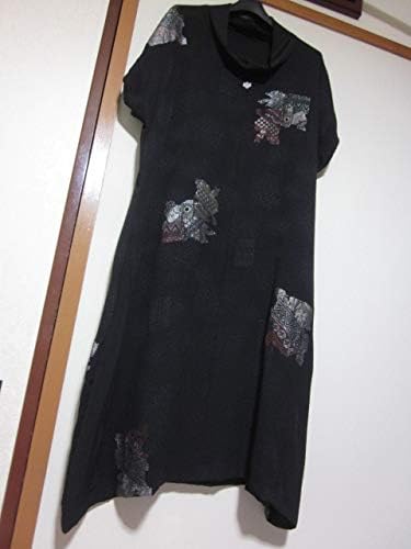 Amazon Co Jp 着物リメイク 正絹黒縮緬 羽織 ハンドメイド 個性的な柄が素敵なワンピースドレス ドルマンスリーブ 大きいサイズ 新品 服 ファッション小物