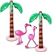 Gejoy Set of 4 Inflatable Palm Trees and Beach Inflatable Pink Flamingo for Hawaiian Pool Summer Luau Party Decoration
