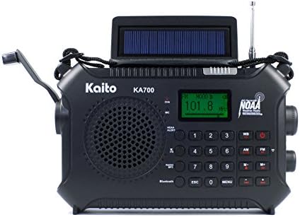 Kaito KA700 Bluetooth Emergency Hand Crank Dynamo & Solar Powered AM FM Weather NOAA Band Radio With Recorder and MP3 Player & More
