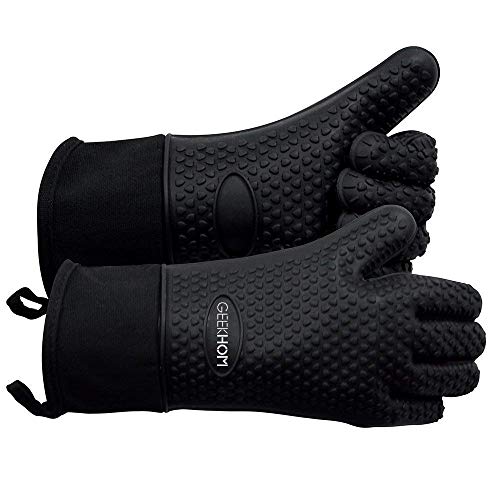 GEEKHOM BBQ Gloves Heat Resistant, 13.7 Inch Long Waterproof Silicone Oven Mitts