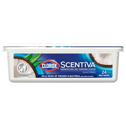 CLOROX SCENTIVA DISINFECTING WET MOPPING CLOTHS, COCONUT AND WATERLILY, 24 REFILLS (PACK MAY VARY)