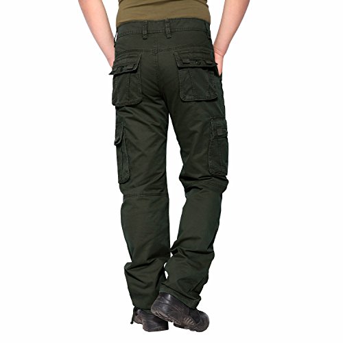 EKLENTSON Men's Work Pants Straight-Fit Outdoor Tactical Cargo Big and Tall Army Green - Thumbnail 2