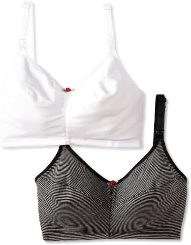Leading Lady Women's Nursing Bra Wireless Cotton (2-Pack),White/Gray Stripe, 40DD
