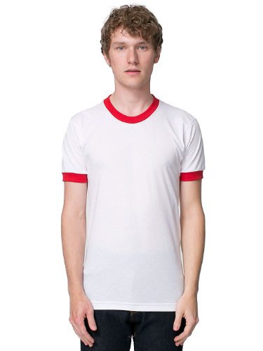 American Apparel Men 50/50 Crewneck Ringer T-Shirt Size XL White / Red
