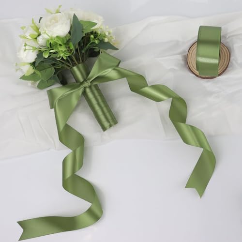 HZYH Olive Green Solid Satin Ribbon 1-1/2 Inch 50 Yards Solid Polyester Fabric Ribbon for Gift Wrapping Wedding Christmas Baby Shower Birthday Party Decoration Handmade Immortal Flower Craft