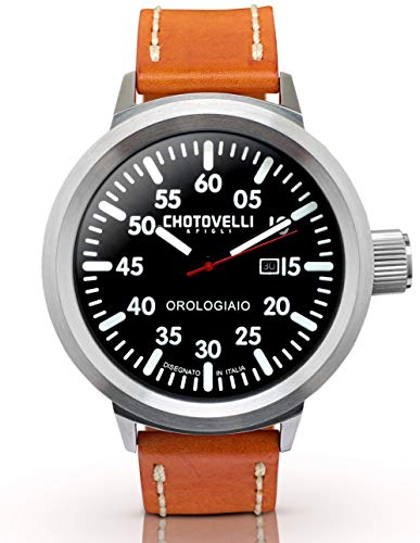Chotovelli Big Pilot Mens Watch- Sapphire Crystal, Oil Tan Italian Leather Wrist band 74.03