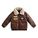 marc janie Boys Girls' Leather Military Flight Bomber Aviator Jacket with Removable Faux Fur Collar 3 Years Coffee