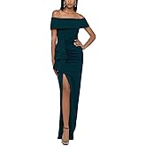 Xscape Womens Long Off The Shoulder Scuba Crepe Slit Dress