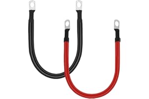 KEDAKEJI 2 AWG 2 Gauge Red + Black Pure Copper Battery Cables Power Inverter Wire Set for Solar, RV, Car, Boat, Automotive 12in 3/8 in Lugs (2PCS)