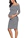 Kalayo Women's Off Shoulder Maternity Bardot Bodycon Dress 3/4 Sleeve Ruched Sides Casual Pregnancy Clothes