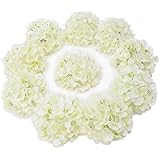 LUSHIDI 10PCS Silk Hydrangea Heads with Stems Artificial Flowers for Wedding Party Home Decor (Off White), One Size Off