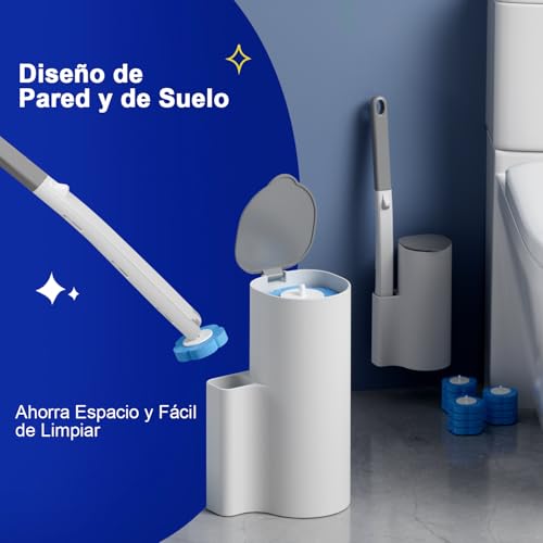 PUROVERO Juego de 48 Pcs Escobilla para Inodoro Desechable, Cepillo para Lavar Baño, 48 Cabezales de Repuesto con 3 Aromas y 1 Estante de Almacenamiento, Apto para Inodoro y Limpieza del Baño