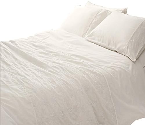 Merryfeel Cotton Duvet Cover Set,100% Cotton Embroidery with lace Duvet Cover Set- Cream- Full/Queen