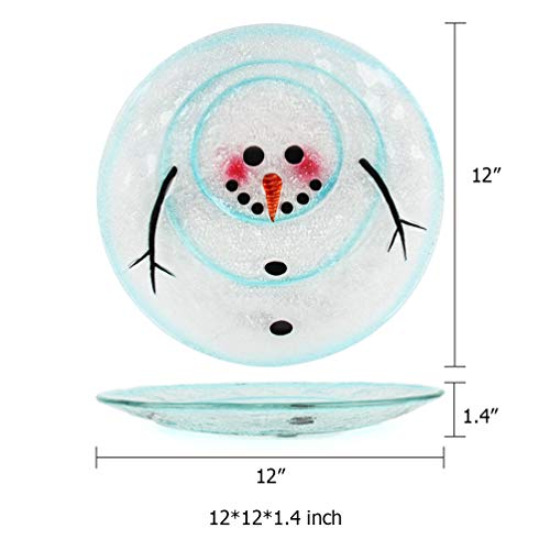 HONGLAND Christmas Decorative Glass Plate White Snowman Serving Plate Santa Decor for Home Kitchen Living Room 12 Inch
