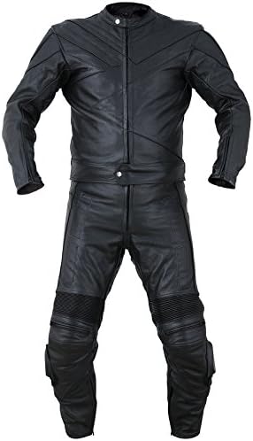 2PC Motorcycle Biker Original Drum Dyed Cowhide Race Suit CE Armor Black RS2 (M)